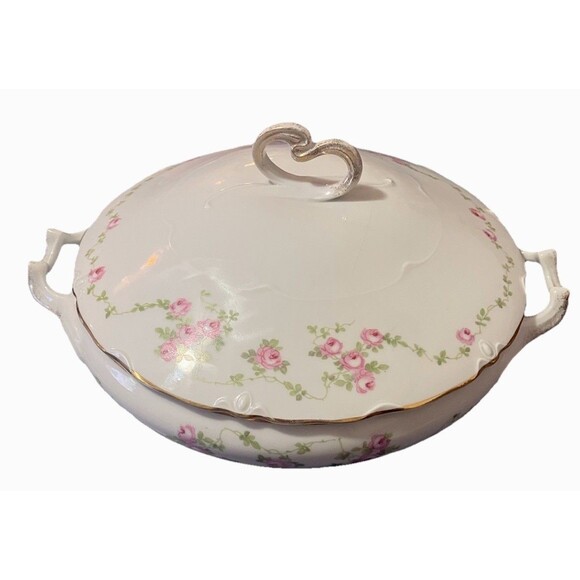 Antique Pirkenhammer Brezova "pink floral" Vegetable Tureen, "4338"- 1920 Design - Picture 3 of 16